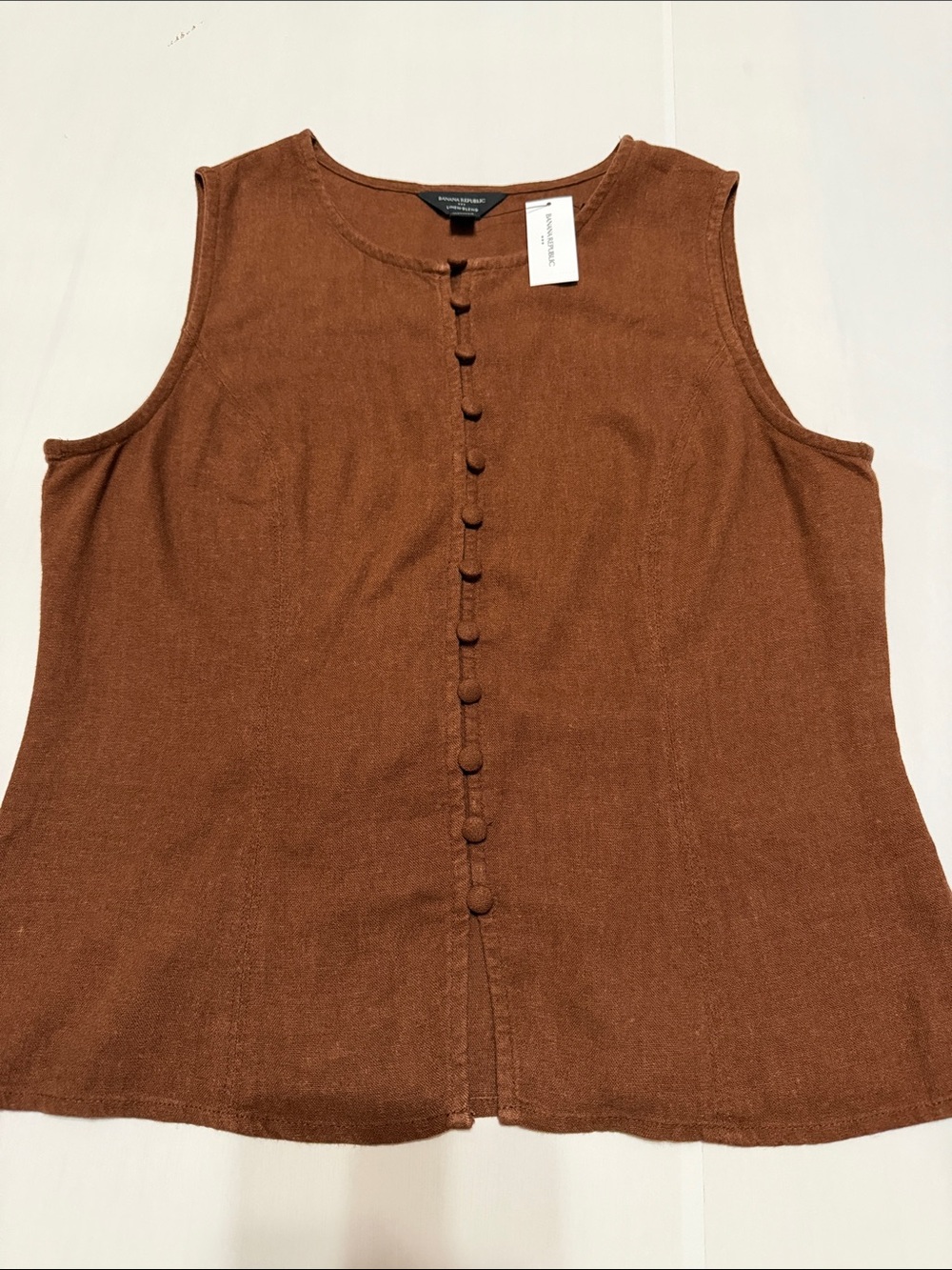 Banana Republic Brown Sleeveless Button-Front Linen-Blend Top 6 NWT
